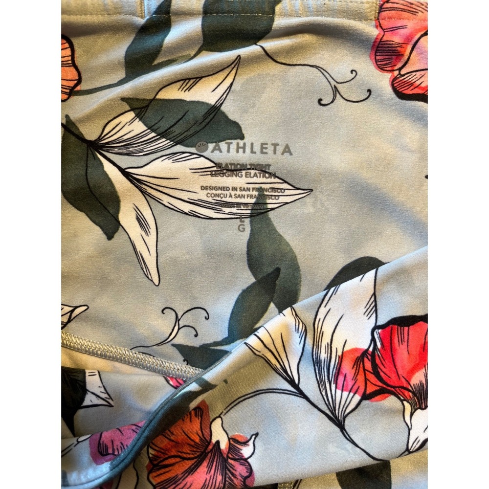 Athleta Elation Tight Leggings Large Grey Floral High Rise Yoga Pants - Picture 4 of 7